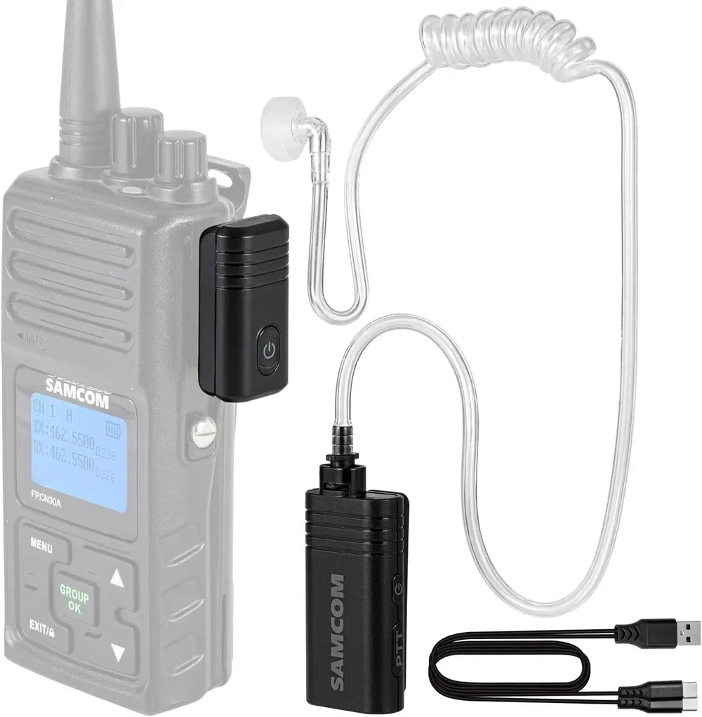 SAMCOM  BTEAR01 Wireless Earpiece with Clear Airtube Tube 2 Pin Dongle for Two